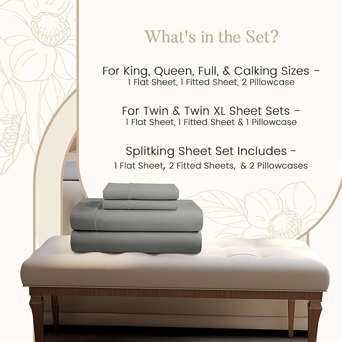 100% Cotton Sheets California King Size Sheets Set, CalKing Sheet Set, 800 Thread Count Sateen Weave Luxury Hotel Sheets, Naturally Cool Long Staple Egyptian Cotton, No Pilling & Shrink - Silver