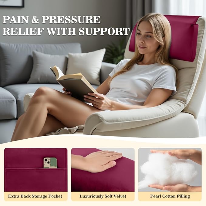 Recliner Headrest Pillow, Adjustable Comfort Neck & Head Support Pillow, Soft Velvet Non-Slip Headrest for Pain Relief & Relaxation, Ideal for Recliner, Couch, Chair, Sofa