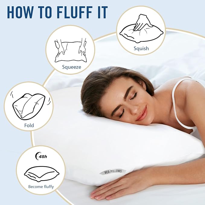 Piwaal Queen Size Pillow 4-Pack – Hotel-Style Bed Pillows for Sleeping, Down Alternative Microfiber Fill, Plush Comfort for Side, Back, and Stomach Sleepers, Set of Four