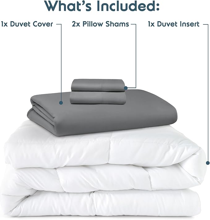 Nestl California King Duvet Cover Set with Comforter Insert - Grey 4 Piece 104x98 Duvet Cover & 2 Pillow Shams with White Quilted Down Alternative Comforter, Ultra Soft, All Season