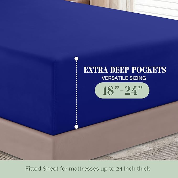 Elegant Comfort Luxury 1500 Premium Hotel Quality Microfiber 4-Piece Sheet Set- Soft, All Around Elastic 18-24 Inches Deep Fitted Sheet - Extra Deep Pocket Sheets, California King, Royal Blue