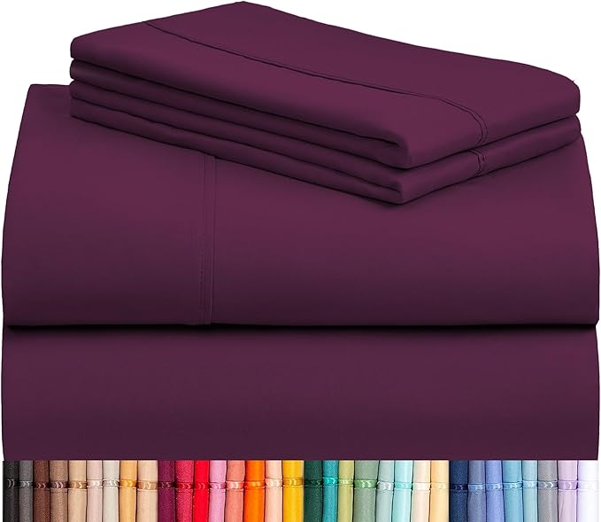 LuxClub 4 PC California King Sheet Set, Breathable Luxury Bed Sheets, Deep Pockets 18" Wrinkle Free Cooling Sheets Machine Washable Hotel Bedding Silky Soft - Eggplant Cal King