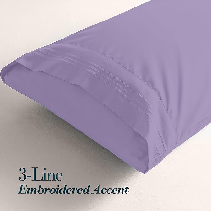 Mocassi 2-Piece Premium Standard/Queen Pillowcase Set 1800 Series Hotel Quality Microfiber - Soft and Breathable with 3-Line Embroidery Wrinkle and Stain Resistant, Easy Care, 20" x 30", Lavender