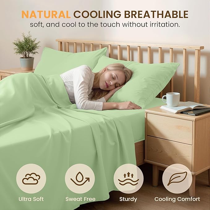 Full Size 4 Piece Bed Sheet Set - Ultra Imitation Cotton-Premium Breathable & Cooling Sheets - Hotel Luxury Bed Sheets Deep Pocket up to 15"- Wrinkle, Fade, Stain Resistant (Sage Green, Full)