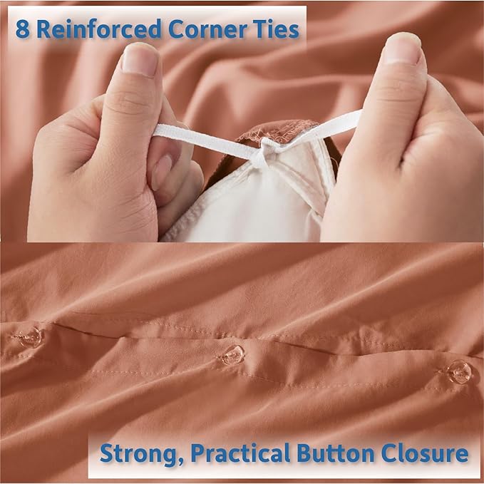 Nestl Full Duvet Cover Set with Comforter Insert - Rust 4 Piece 80x90 Duvet Cover & 2 Pillow Shams with White Quilted Down Alternative Comforter, Ultra Soft, All Season