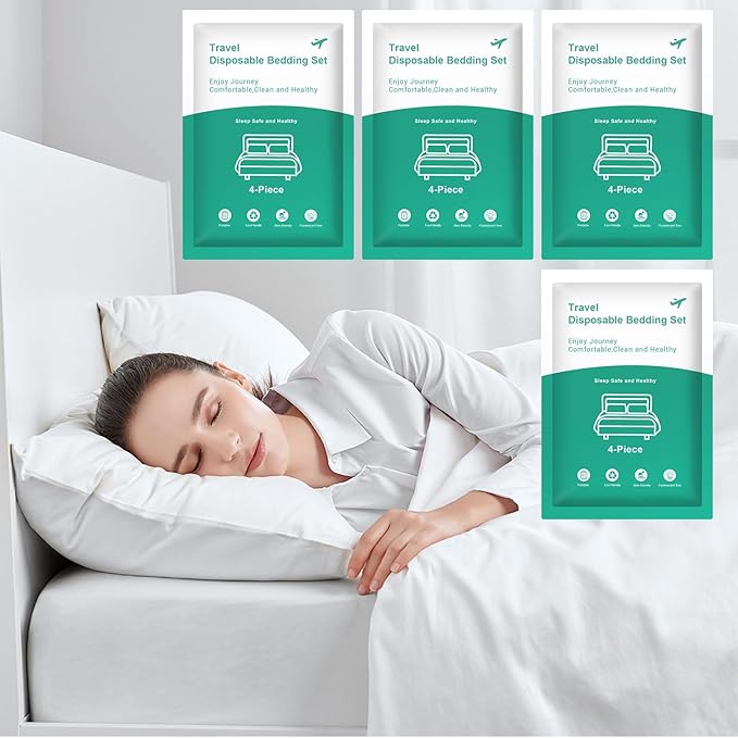 4 Pack Disposable Bed Sheets - Queen Size with Quilt Cover and Pillowcase, Travel Essentials for Hotel, Cruise