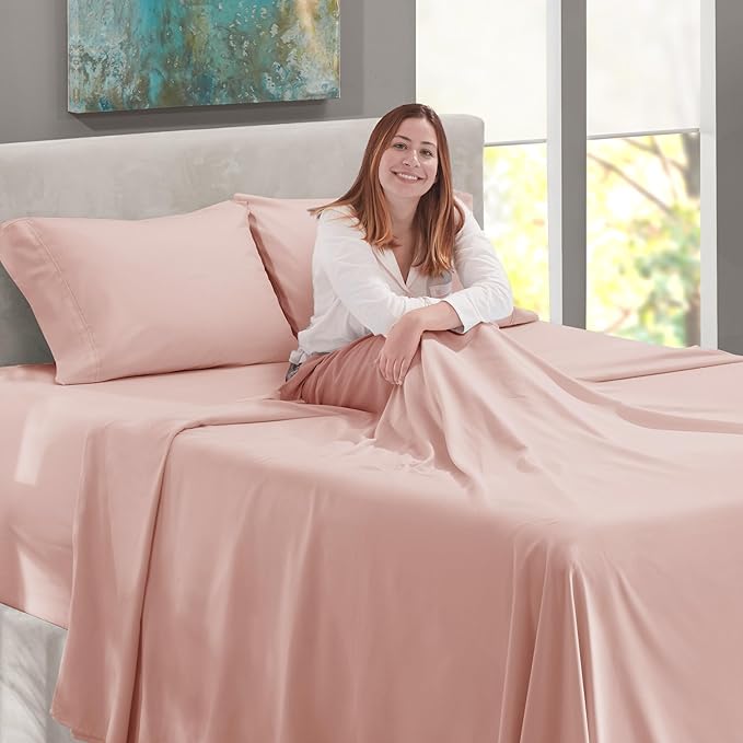 Nestl California King Size Sheet Set, 4 Piece Extra Deep Pocket (18-24 inches), Microfiber, Hotel Luxury, Soft, Breathable, Wrinkle-Free, Easy to Care, Peach Beige