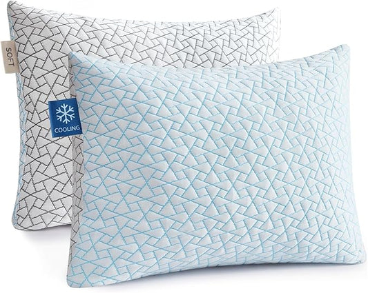 Alkyonos Cooling Pillow for Sleeping：Adjustable Shredded Memory Foam Bed Pillow, Queen Size Set of 2 with Ice Cover, Breathable & Supportive for Side, Back and Stomach Sleepers