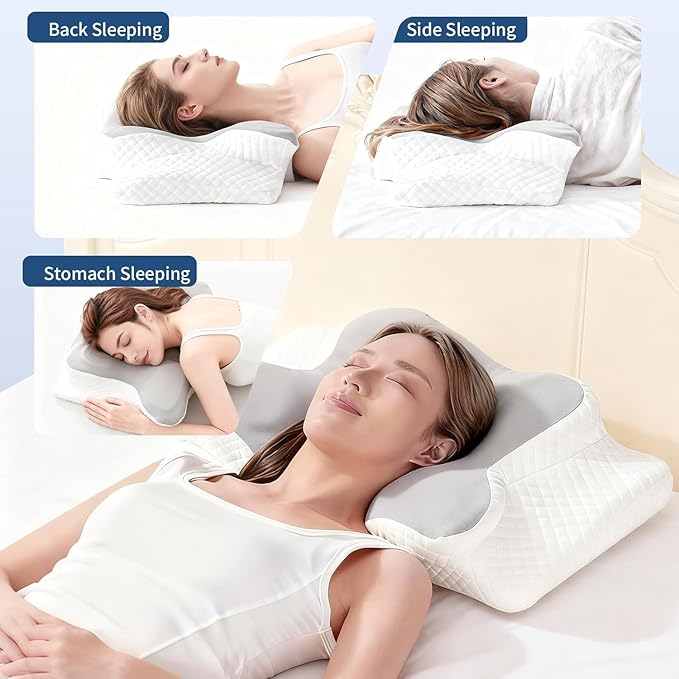 Neck Pillow for Pain Relief, Cooling Cervical Pillow for Sleeping, Contour Orthopedic Memory Foam Pillows for Back Stomach Sleepers (Gray)