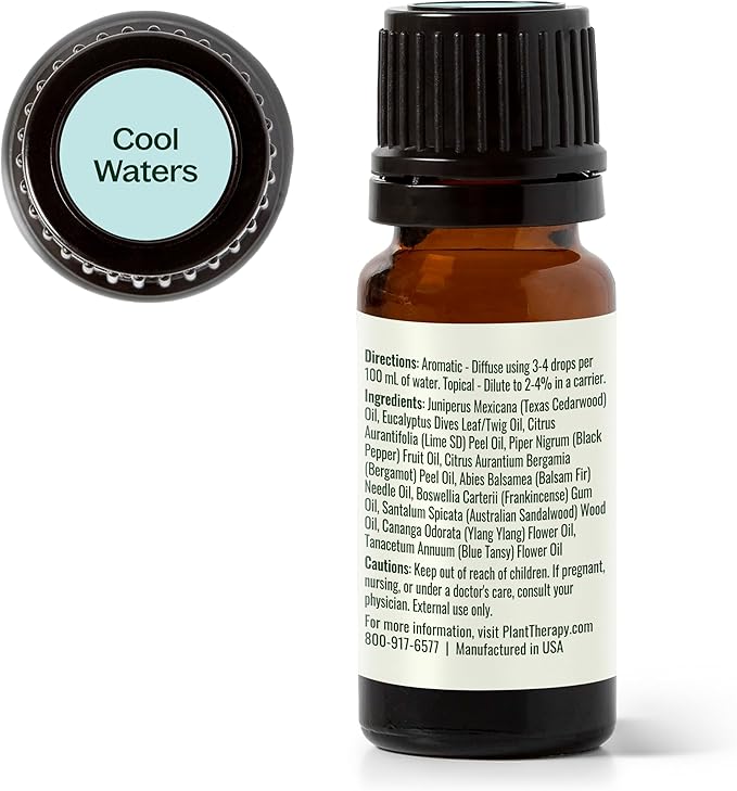 Plant Therapy Cool Waters Summer Essential Oil Blend 10 mL (1/3 oz) Fresh, Clean, Airy Aroma, Brings a Cool, Relaxed Feel, Refreshes Stuffy Spaces