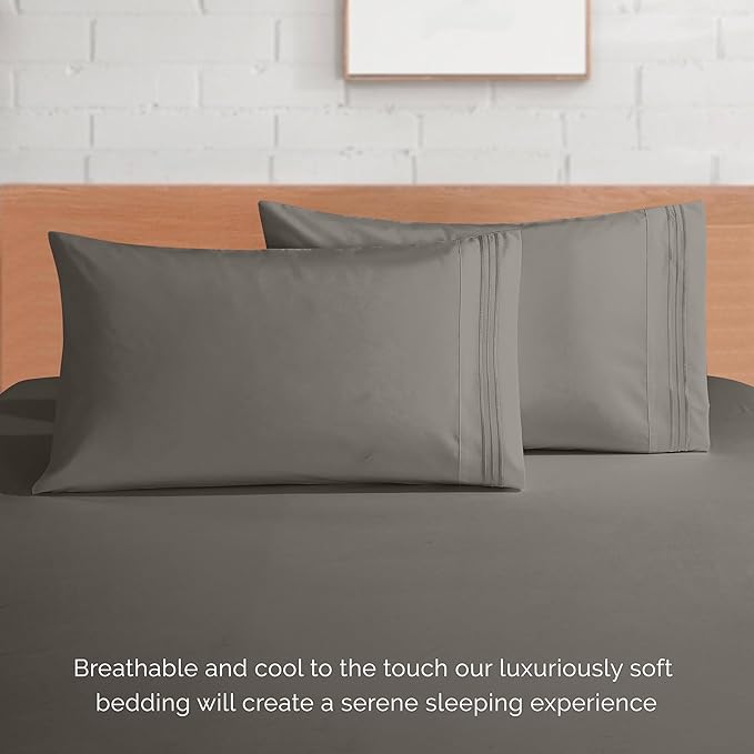 Elegant Comfort Luxurious 1500 Premium Hotel Quality Microfiber 4-Piece Sheet Set, 18-24 Inches Deep - Extra Deep Pocket Sheets - Ultra Soft 4PC Deep Pocket Sheets, Full, Gray