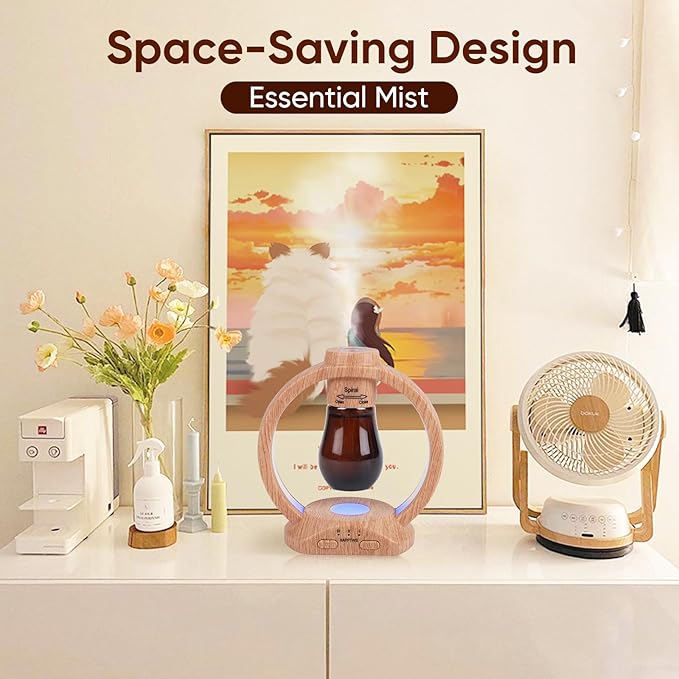 HAPPTWS Essential Oil Diffuser Set- Diffuser 3 Timer Settings Battery Powered Cordless Setup 7 Color LED Lights for Bedroom Yoga Room Pet Room
