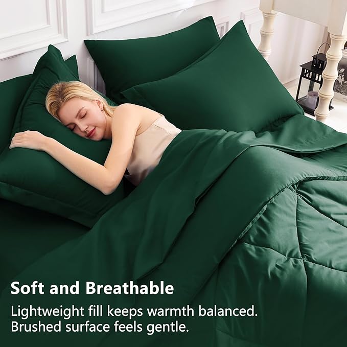 CozyLux Twin XL Comforter Set Emerald Green - 5 Pieces Twin Extra Long Bed in a Bag for College Dorm, All Season Bedding Set for Girls and Boys, Soft Bed Set with Comforter, Sheets, Pillowcase & Sham
