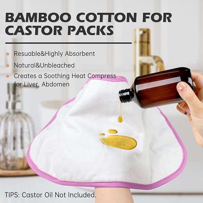 Plus Size Castor Oil Pack 2 Pcs Castor Oil Wrap Organic Cotton Reusable Kit Organic Cold Pressed Unrefined Castor Oil Compress Packs for Liver Detox, Chrysanthemum