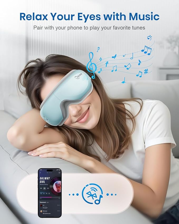 cotsoco Eye Massager with Heat, Remote, and Compression, Adjustable Foldable Sleep Mask for Relaxing Eyes and Better Sleep, Migraine Relief Device, Birthday Gifts for Women Men Her Him-Blue