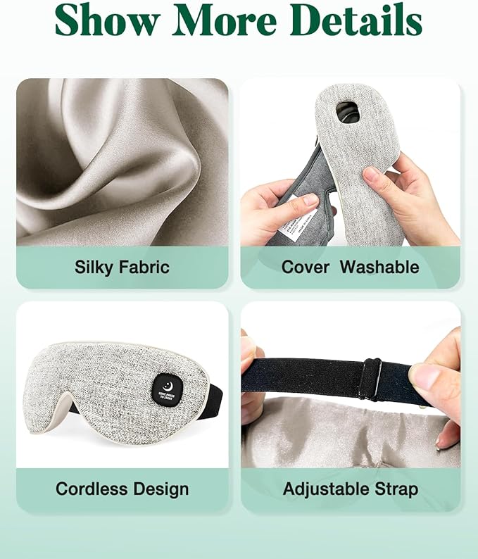 YoanYouth Heated Eye Mask for Dry Eyes, FSA Eligible HSA, Cordless Warm Compress for Eyes, Light Blocking Eye Heating Pad, Styes, Sleep, Cover Washable, Rechargeable, Light Gray