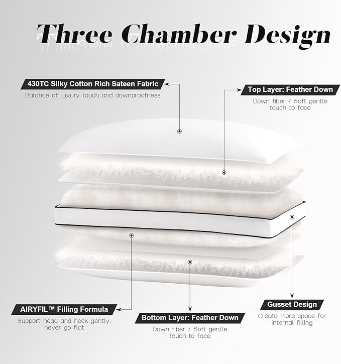 DOWNSTORIA Feather Down Pillows Queen Size Set of 2 with Gusset, Luxury Hotel Collection Bed Pillow 2 Pack, Down Surrounded Gusseted Pillows for Sleeping, Firm for Side, Back Sleepers 20x30 in.