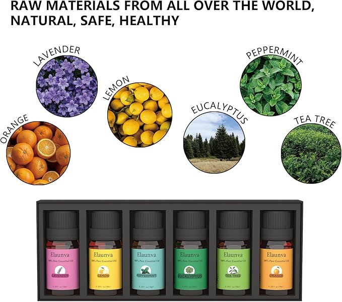 Essential Oils Aromatherapy Set - 6 Oils for Diffusers, Home Care, Candle Making Scents, Fragrance, Humidifiers,Tree Eucalyptus Lavender Orange Peppermint Lemon Gifts (6 * 10mL)