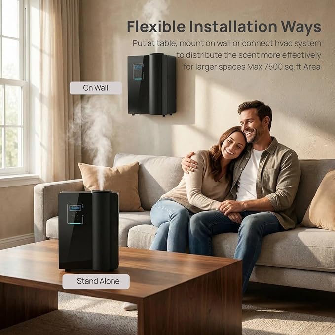 Kevinleo HVAC Scent Diffuser for Whole House,Waterless Cold-Air Technology Covers 7,500 sq.ft, Essential Oil Diffuser, 500ml Large Bottle, Bluetooth App Control - 7.87" L x 5.5" W x 11" H for Home