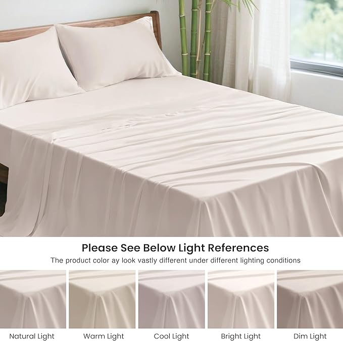 Love's cabin 3 Piece Twin XL Sheet Set, 100% Rayon Derived from Bamboo, Cooling & Breathable, Soft Silky Deep Pocket up to 16", Hotel Luxury Bedding for Hot Sleepers, Sand
