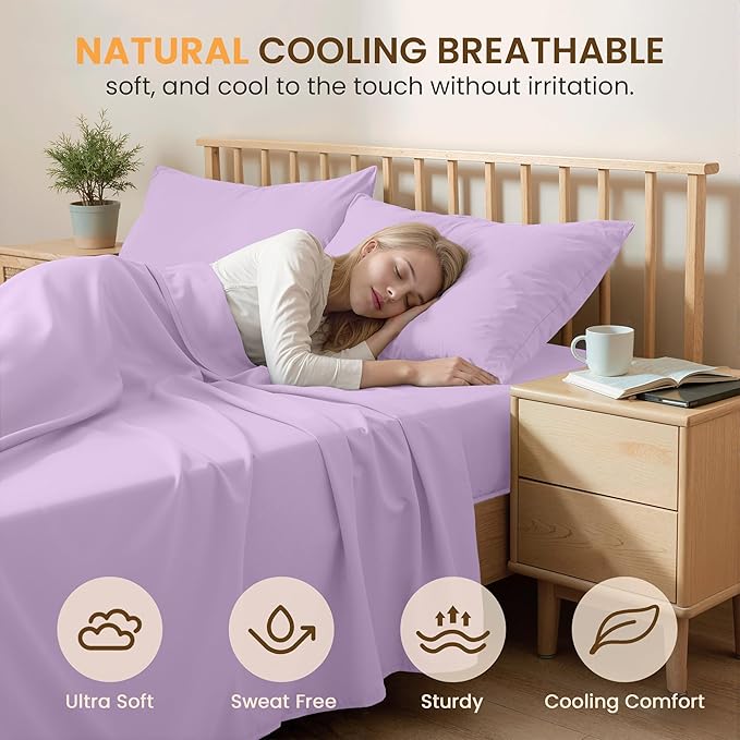 King Size 4 Piece Bed Sheet Set - Ultra Imitation Cotton-Hotel Luxury Bed Sheets Deep Pocket up to 15" - Premium Breathable & Cooling Sheets - Wrinkle, Fade, Stain Resistant (Lavender, King)