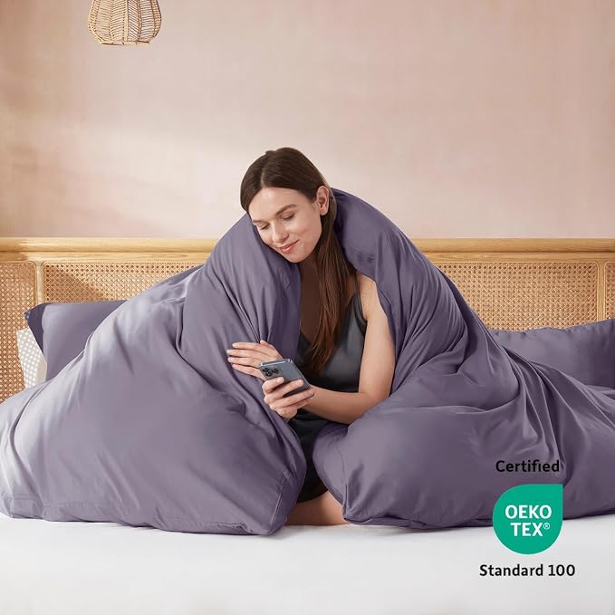 Nestl King Duvet Cover Set with Comforter Insert - Grayish Purple 4 Piece 104x90 Duvet Cover & 2 Pillow Shams with White Quilted Down Alternative Comforter, Ultra Soft, All Season
