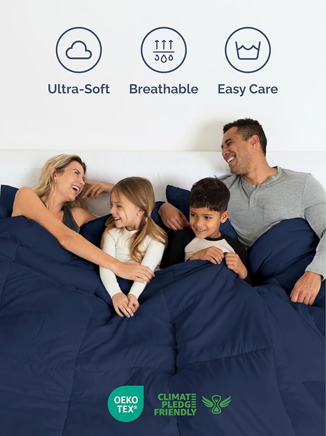 Full Comforter Set - 3 Piece Bed Set for All Seasons - 1 Soft Quilted Comforter w/ Corner Tabs & 2 Pillow Shams - Comfy, Cozy & Breathable - Premium Down Duvet Insert - Oeko-TEX - Full Size, Navy Blue