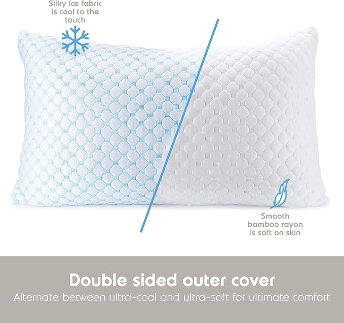 Nestl Cooling Pillow, Shredded Memory Foam Pillows King Size Set of 2, Gel Infused Cool Pillow, Adjustable King Size Pillow for Sleeping, Breathable King Pillow, Washable Removable Bed Pillow Cover