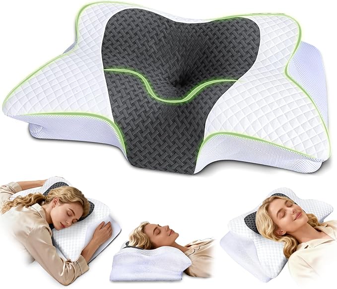 Cervical Neck Pillow for Neck Pain, Memory Foam Orthopedic Pillow with Contoured Design, Neck Support Pillows for Side, Back and Stomach Sleepers, Grey