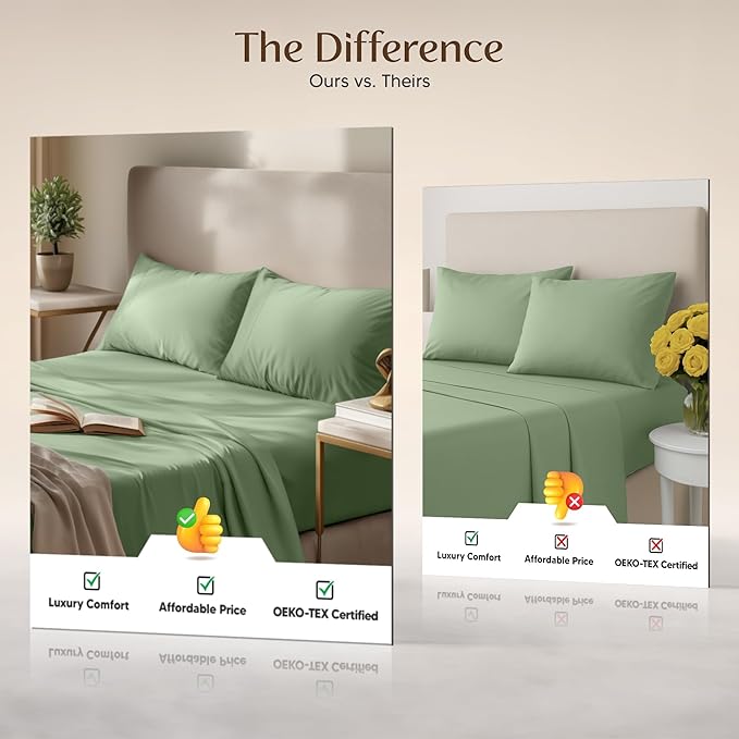 Utopia Bedding Twin XL Sheet Set – 3 Piece Bed Sheets for Twin XL Size Bed, Soft and Breathable Microfiber, Includes 1 Fitted Sheet, 1 Flat Sheet and 1 Pillowcase – Oeko Tex (Sage)