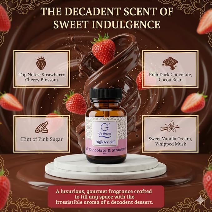 G’s Breeze Smart Diffuser with Refill – Bluetooth & Wi-Fi App Control, Gradient LED Lighting, Adjustable Scent Intensity, 24 Hour, Aromatherapy Diffuser for Home & Office - Dark Chocolate & Strawberry