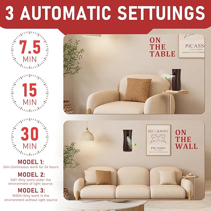Automatic Air Freshener Spray Dispenser 3-Pack, Wall Mounted or Freestanding,Multiple Time Settings,Commercial and Home Use in Bathrooms, Offices, Living Rooms and Commercial Places (Wood, 1121)