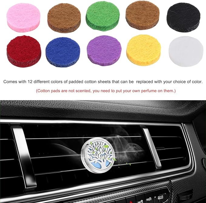 KVAEY 2PCS 30mm Car Diffuser Vent Clips, Tree of Life Aromatherapy Essential Oil Diffuser Locket with 12 Felt Pads, Stainless Steel Car Diffuser Locket Air Freshener (Style 3)