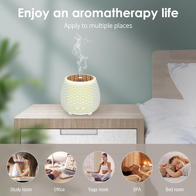 2 Pack 140ml Small 25dB Quiet Working Essential Diffuser,Aromatherapy Diffusers Cool Mist Humidifier with USB 7 LED Light Color,Waterless Auto Shut-Off for Home Office Room