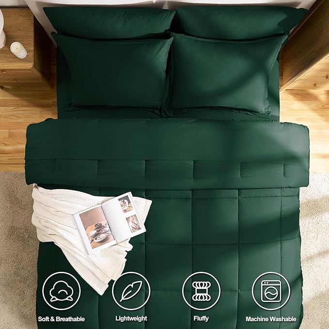 CozyLux Full Size Comforter Sets Emerald Green - 7 Pieces Bed in a Bag Full, Oeko-Tex Certified Bed Set, All Season Soft Bedding Set with Down Alternative Comforter, Sheets, Pillowcases & Pillow Shams