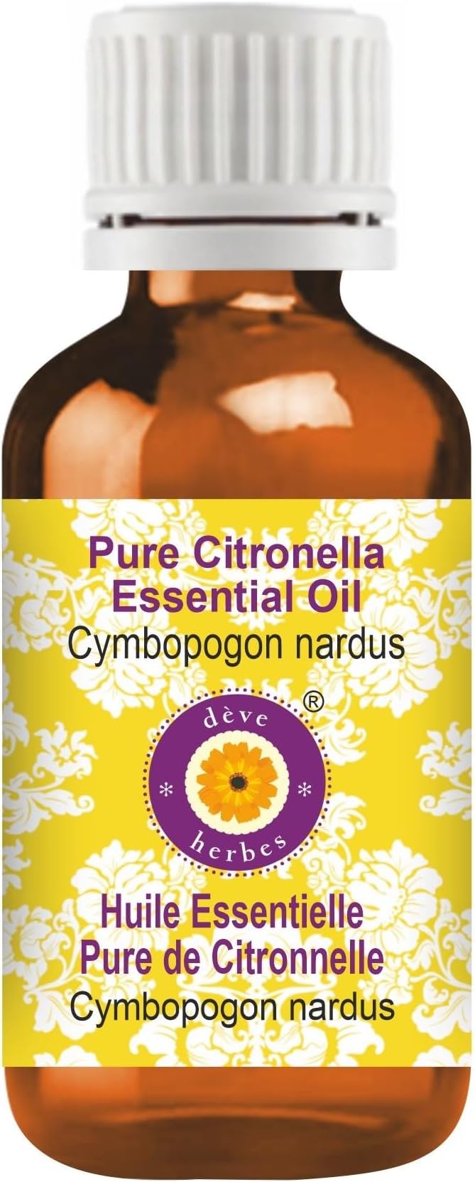 Deve Herbes Pure Citronella Essential Oil (Cymbopogon nardus) Steam Distilled 100ml (3.38 oz)