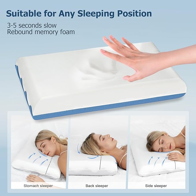 Winthome Memory Foam Pillow, Two-Sided Soft and Firm Neck Pillow for Sleeping, Suitable for Side, Back and Stomach Sleepers with Washable Cover