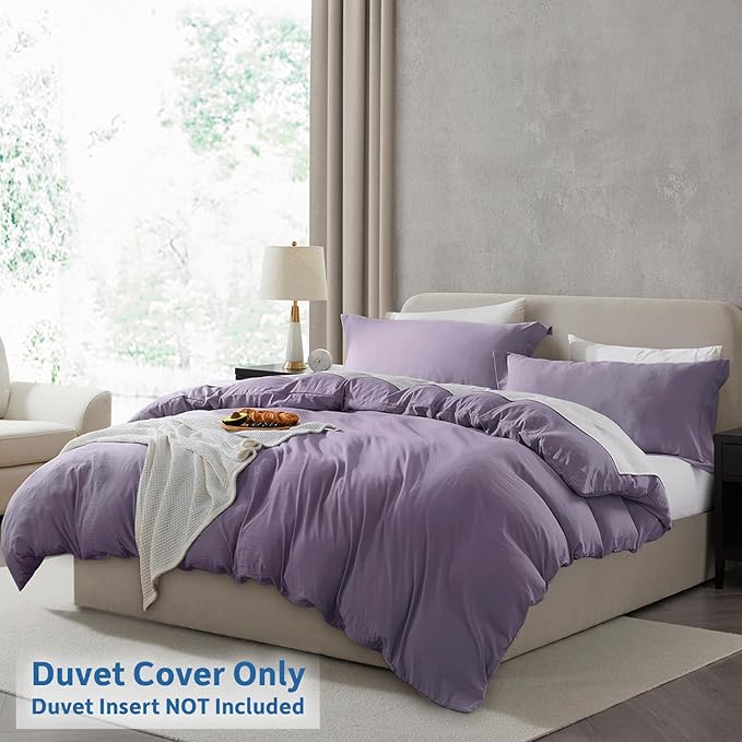 Nestl Grayish Purple Duvet Cover Queen Size - Soft Double Brushed Queen Duvet Cover Set, 3 Piece, with Zipper Closure, 1 Duvet Cover 90x90 inches and 2 Pillow Shams