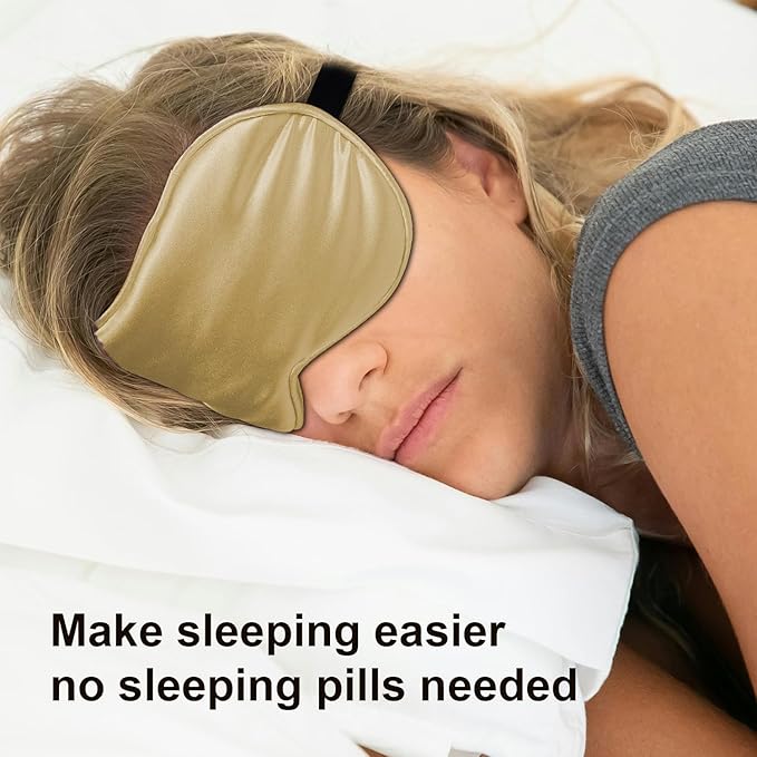 Silk Sleep Mask, Black, Adjustable Strap for Light Blocking, Travel Rest, Puffy Eyes Relief, Single Pack (Gold)