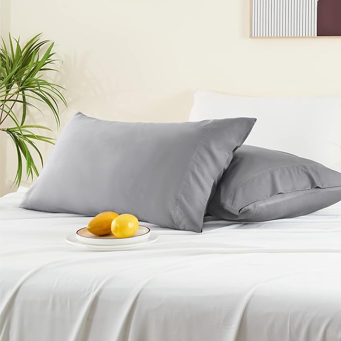 BEDELITE Pillow Cases Standard Size Set of 2, Rayon Derived from Bamboo, Cooling Pillow Cases for Hot Sleepers & Night Sweats, Breathable and Silky Soft Envelope Pillowcases(Silver Grey, 20"x26")