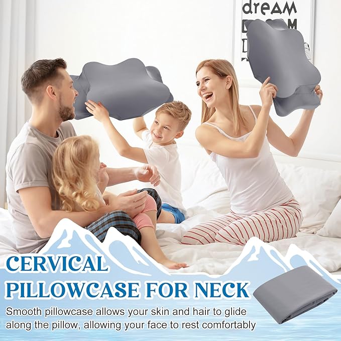 Hahafelt Cooling Cervical Pillowcase Cover with Envelope Closure (Only Pillow Case) Ergonomic Neck Pillowcase Smooth Soft Cool Pillow Cover for Side Back Stomach Sleepers(Dark Gray,Queen Size)