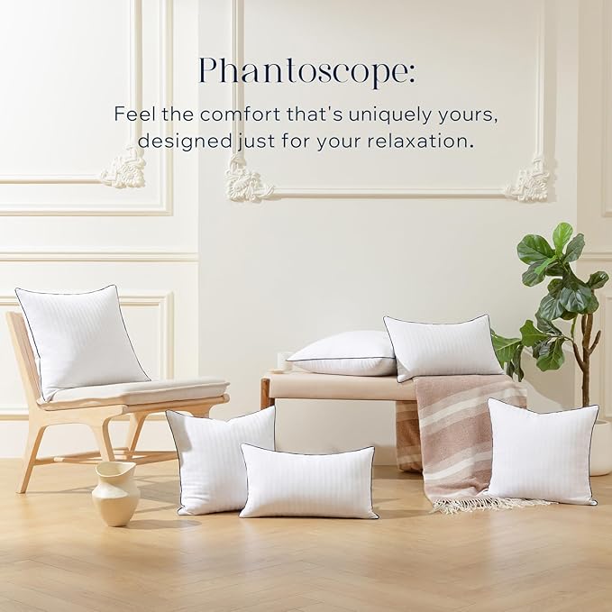Phantoscope 12x20 Synthetic Down Alternative Pillow Inserts, Handmade Down Pillows Insert Sleeping Throw Pillows with 100% Cotton Cover Decorative Pillow Stuffer for Sofa, Couch Bed(White, Set of 1)
