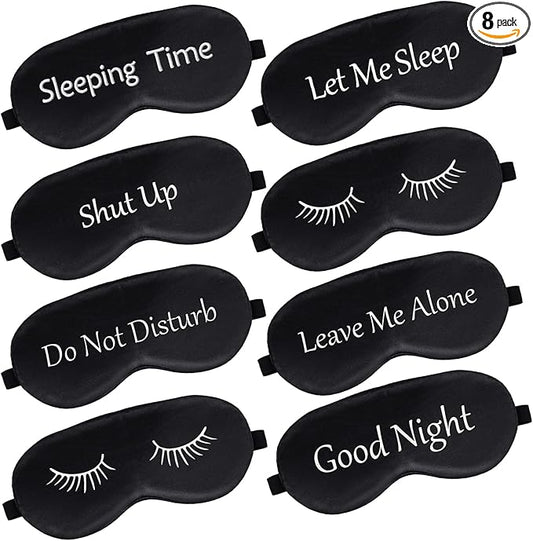 8 Pieces Funny Sleep Mask Silk Eye Mask with Adjustable Strap Soft Cute Blackout Blindfold Eye Cover for Women Men Full Night's Sleep, Travel, Nap, Meditation(Dark Colors)