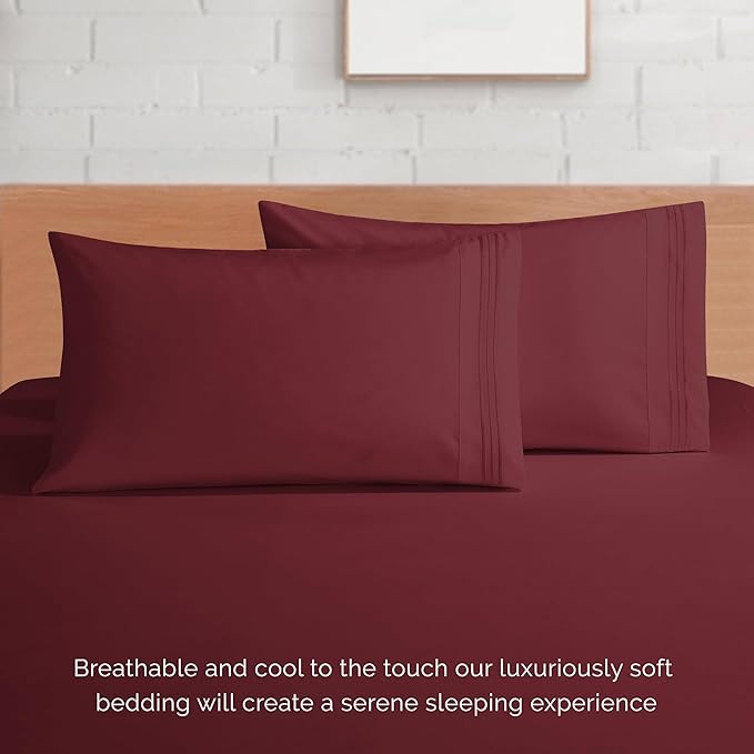 Elegant Comfort Luxurious 1500 Premium Hotel Quality Microfiber 4-Piece Sheet Set, 18-24 Inches Deep - Extra Deep Pocket Sheets - Ultra Soft 4PC Deep Pocket Sheets, Full, Burgundy