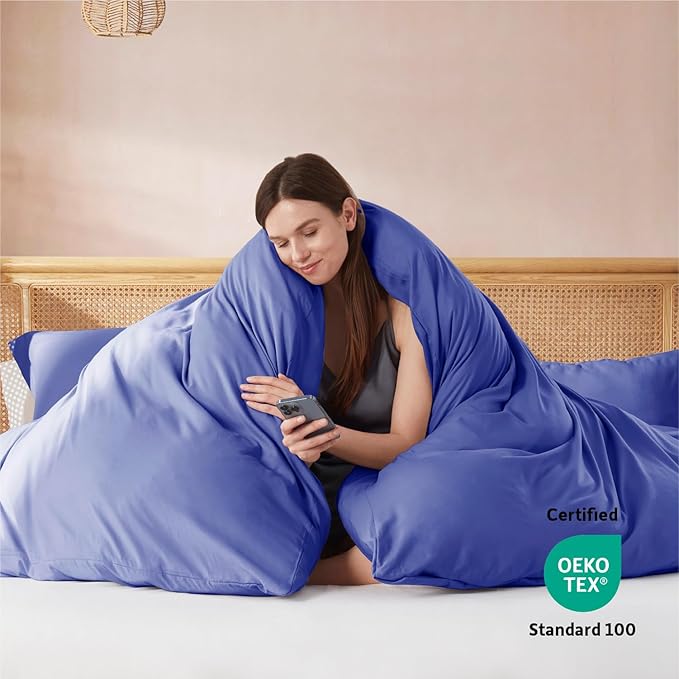 Nestl Twin Duvet Cover Set with Comforter Insert - Royal Blue 3 Piece 68x90 Duvet Cover & 1 Pillow Sham with White Quilted Down Alternative Comforter, Ultra Soft, All Season