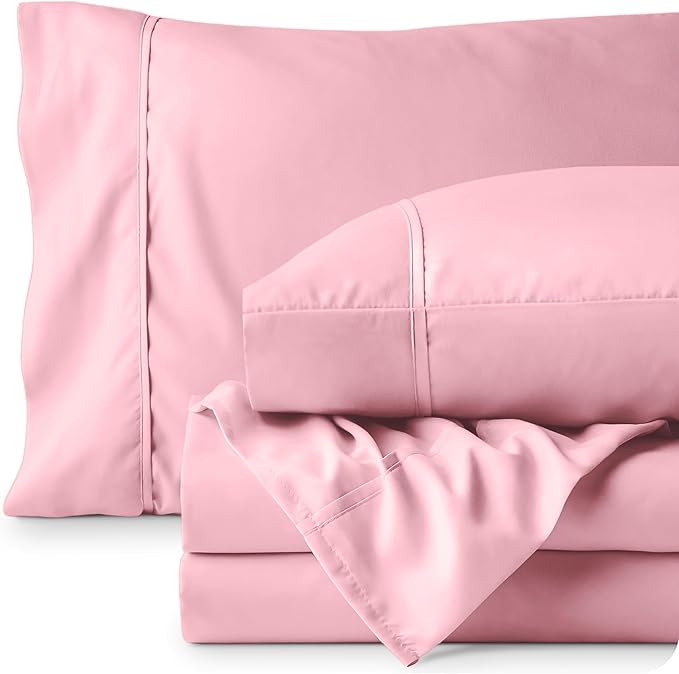 Bare Home Queen Sheet Set - 1800 Ultra-Soft Microfiber Queen Bed Sheets - Double Brushed - Deep Pockets - Easy Fit - 4 Piece Set - Bedding Sheets & Pillowcases (Queen, Light Pink)