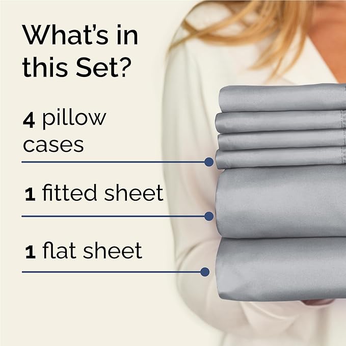 Full 6 Piece Sheet Set - Comfy, Breathable & Cooling - Hotel Luxury Bedding for Women, Men, Kids, Teens & Children - 1 Flat & 1 Fitted Sheet & 4 Pillowcases w/ Deep Pockets - Wrinkle Free - Steel Blue