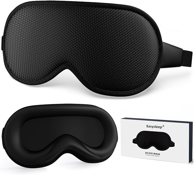 Easysleep Sleep Eye Mask 3D Contoured Cup Sleeping Mask with 100% Light Blocking and Adjustable Strap Soft Breathable Eye Cover Night Blindfold Mask for Men Women.