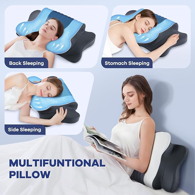 DONAMA Cervical Neck Pillow for Pain Relief, Cervical Pillow with Memory Foam Ergonomic Pillows with Dual Heights for Back, Stomach and Side Sleepers Kids' Floor Pillows Cushions (Light Grey, 27×15")