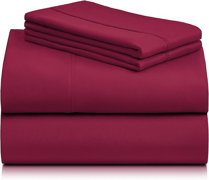 LuxClub 4 PC California King Sheet Set, Breathable Luxury Bed Sheets, Deep Pockets 18" Wrinkle Free Cooling Sheets Machine Washable Hotel Bedding Silky Soft - Burgundy Cal King